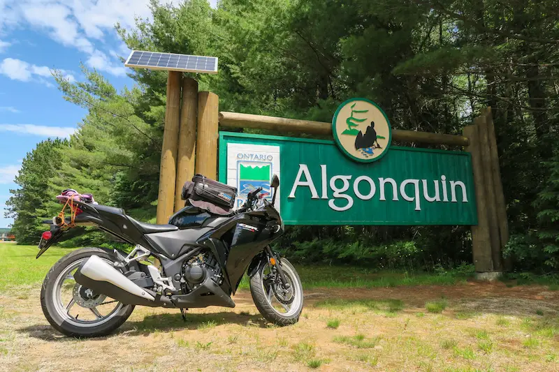 riding motorcycle through Algonquin park