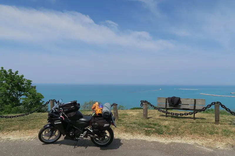 enjoying the view of lake huron on my motorcycle trip