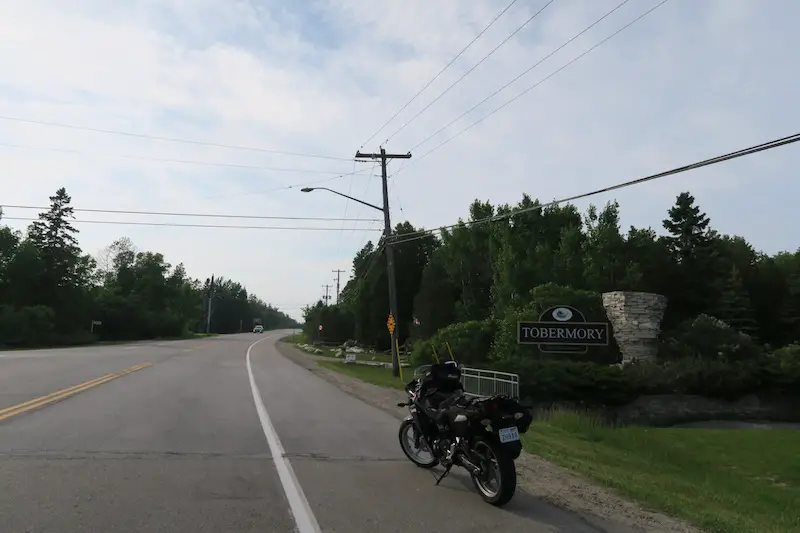 stopped taking a photo of my cbr250r at the tobermory sign
