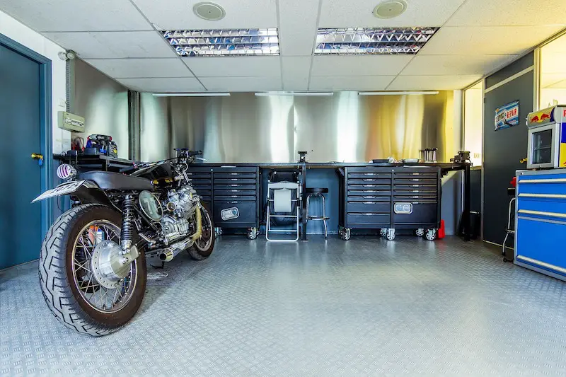 motorcycle garage and workspace
