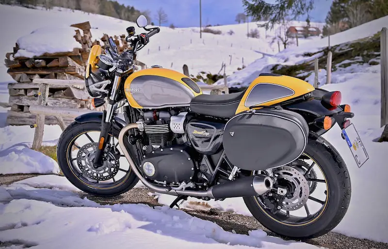 triumph motorcycle in the winter