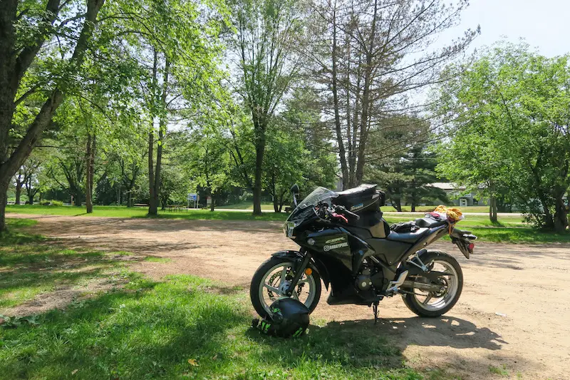 motorcycle trip stopping in the shade