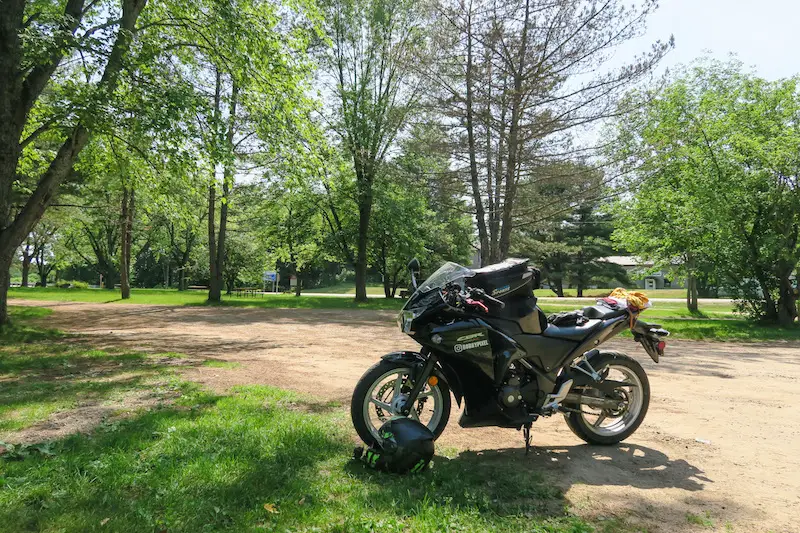 motorcycle trip stopping in the shade 