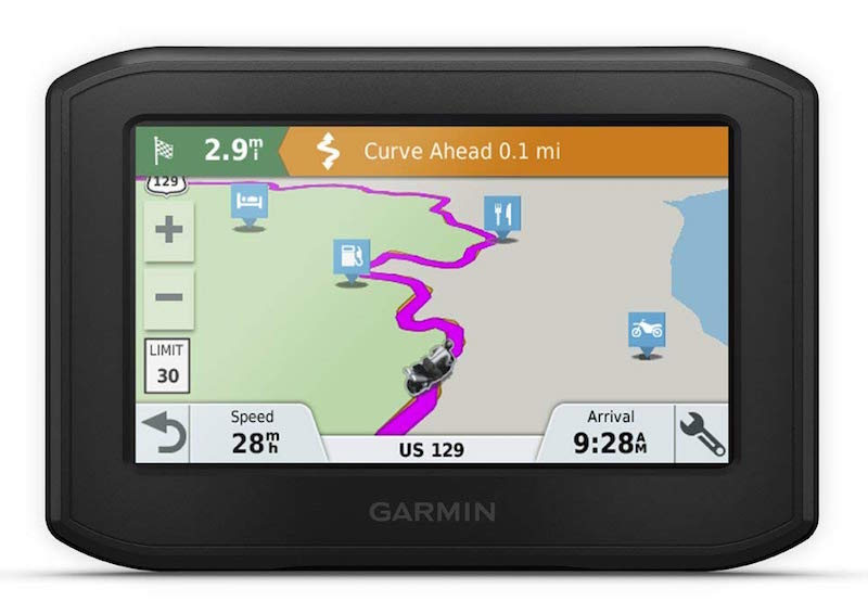 The Garmin Zumo 396 with an example of how the GPS map would look if you were riding somewhere