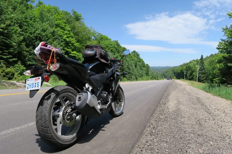 riding motorcycle through algonquin park