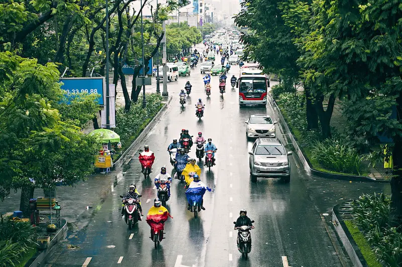 riding scooter in the rain