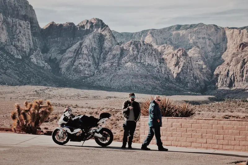 motorcycle in front of mountains