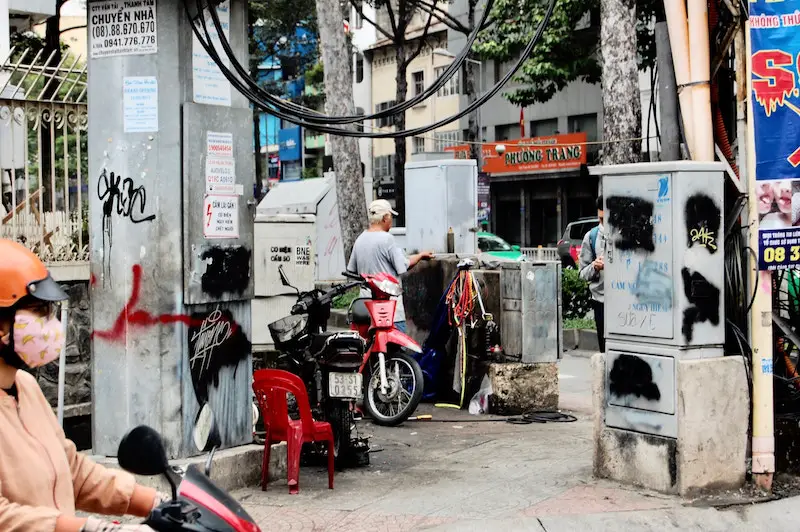 filling up the motorcycle at a gas station