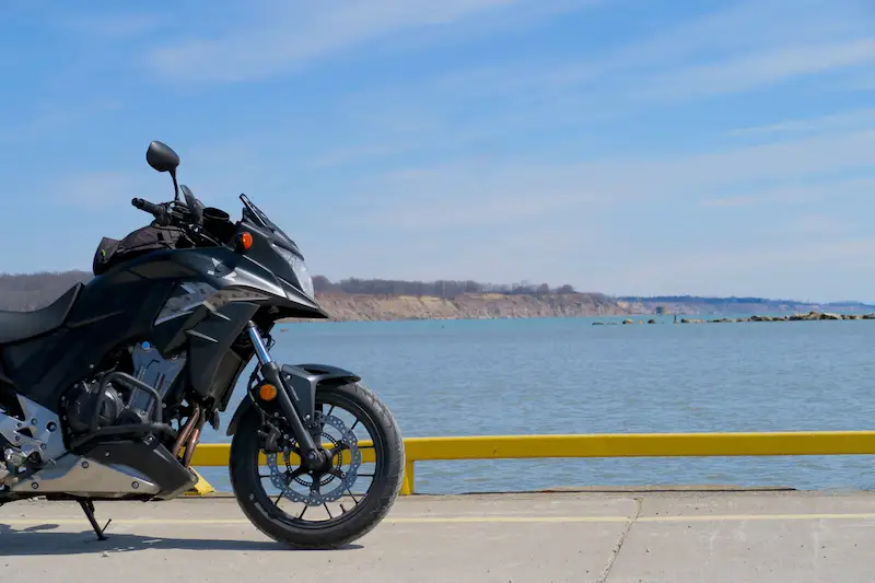 motorcycle on the pier in port stanley