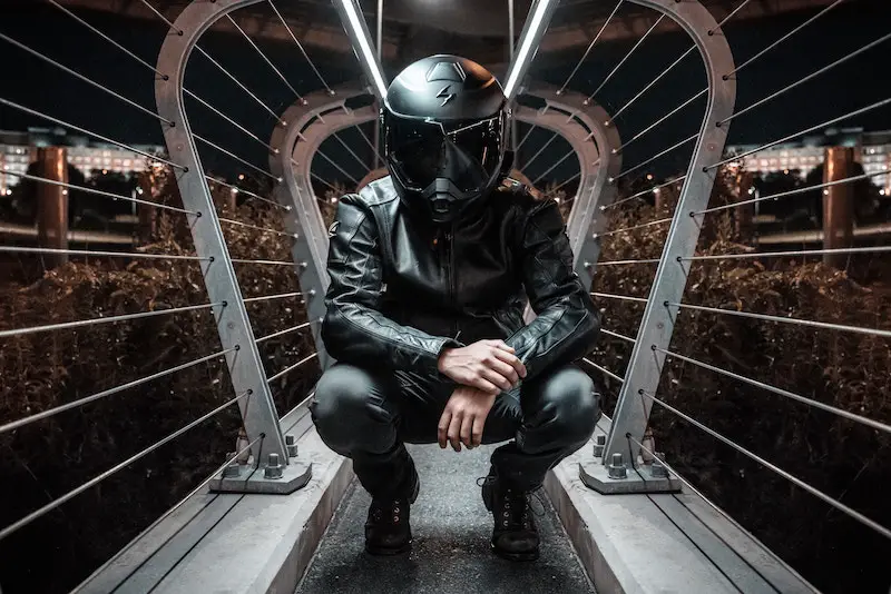 man wearing motorcycle helmet