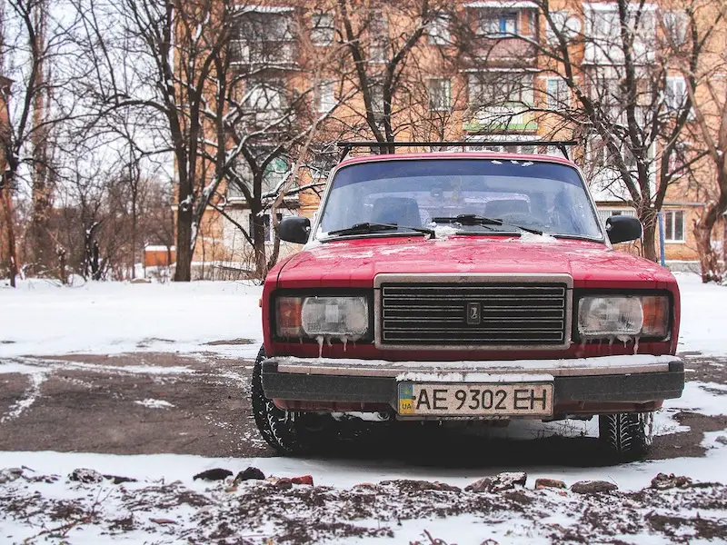 european car in the winter