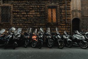 row of parked motorcycles