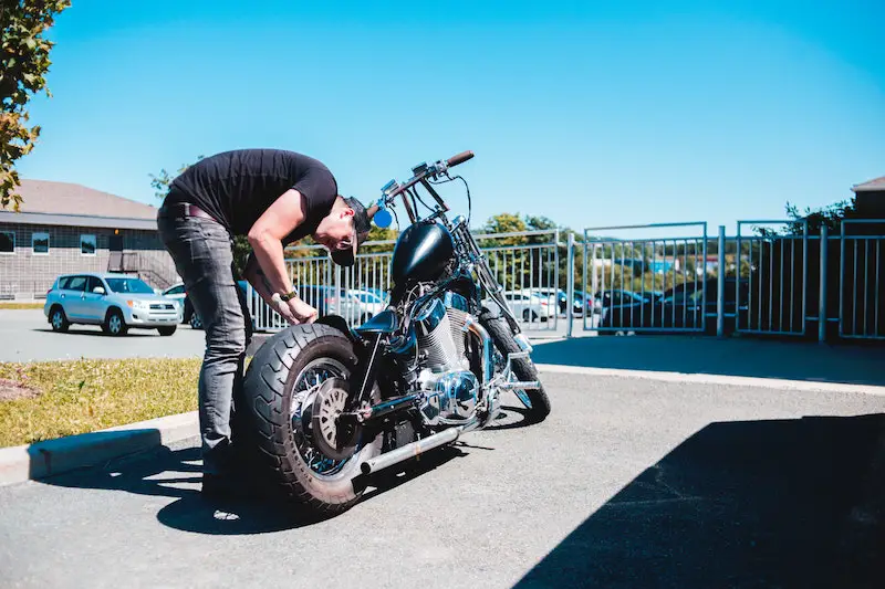 working on motorcycle tire